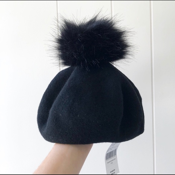 Barneys New York Accessories - Barney’s New York Black Wool Pom Beanie Hat NWT